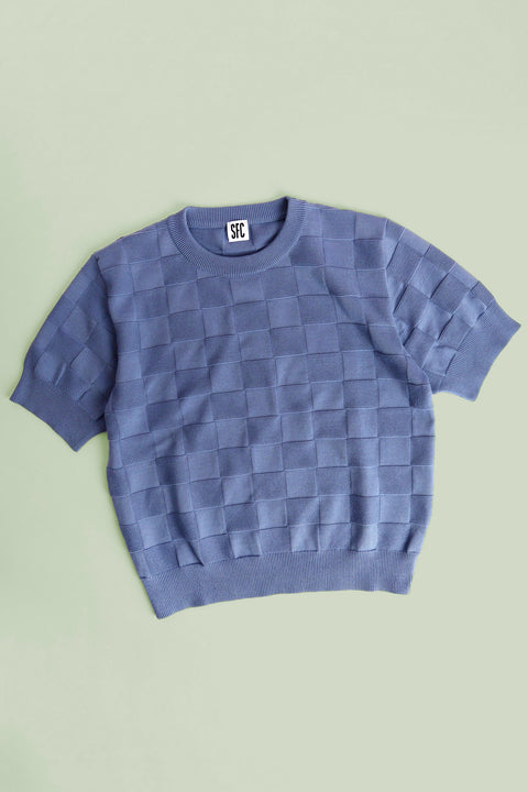 Powder blue checker Chet knit T