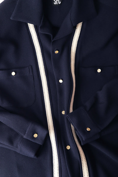 Navy waffled band front shirt