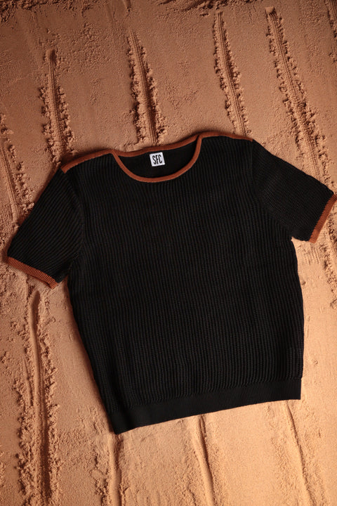 Black and brown net knit top