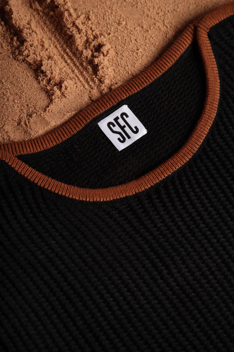 Black and brown net knit top