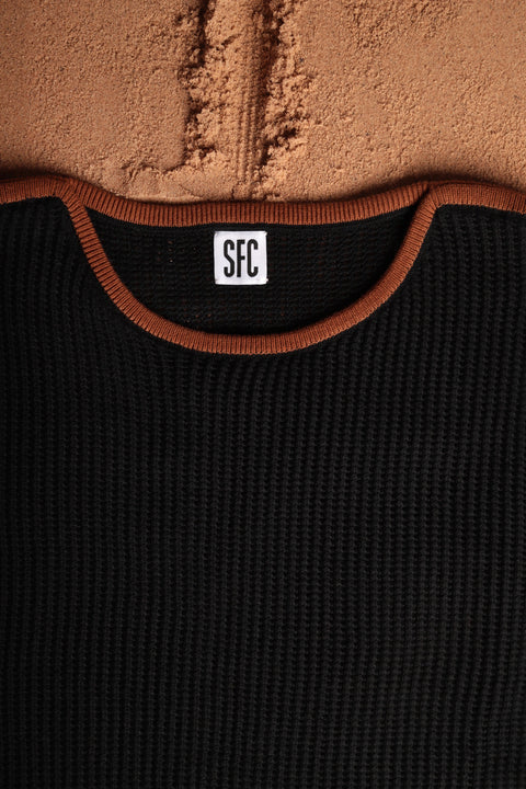 Black and brown net knit top