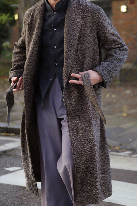 Mottled brown and black Draper overcoat