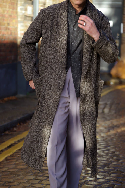 Mottled brown and black Draper overcoat