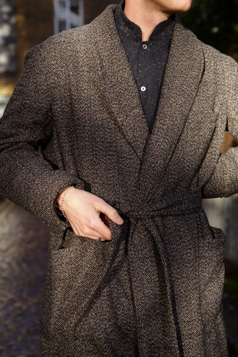 Mottled brown and black Draper overcoat