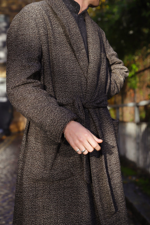 Mottled brown and black Draper overcoat