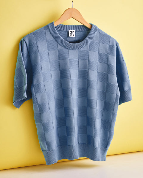 Powder blue checker Chet knit T