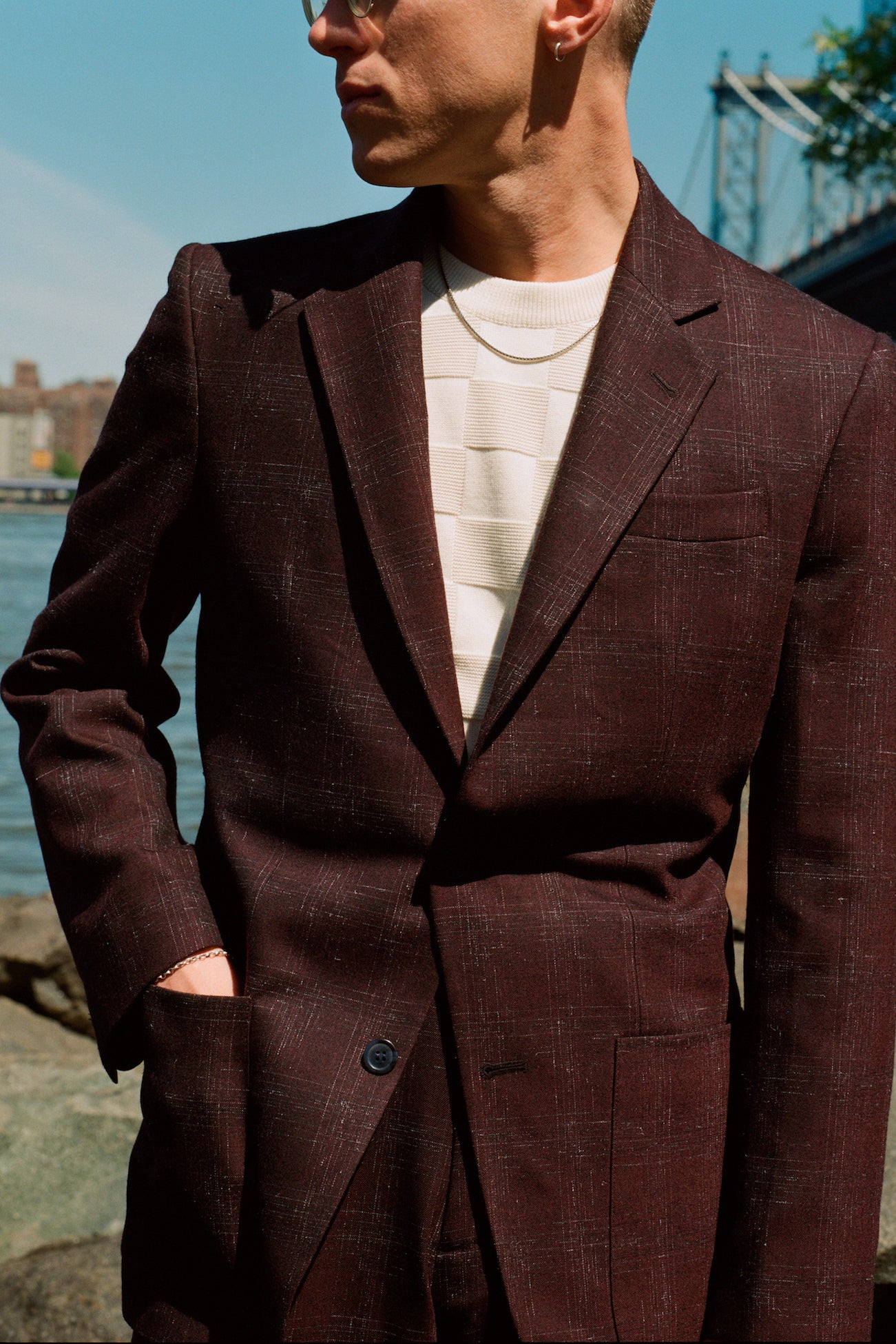 FABRIC OPTION - BROWN CROSS HATCH DRAPED WOOL 