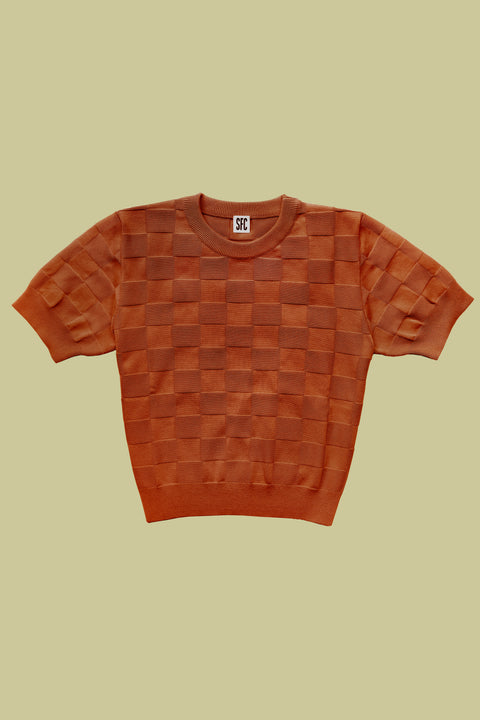 Burnt Orange Checker Chet knit T
