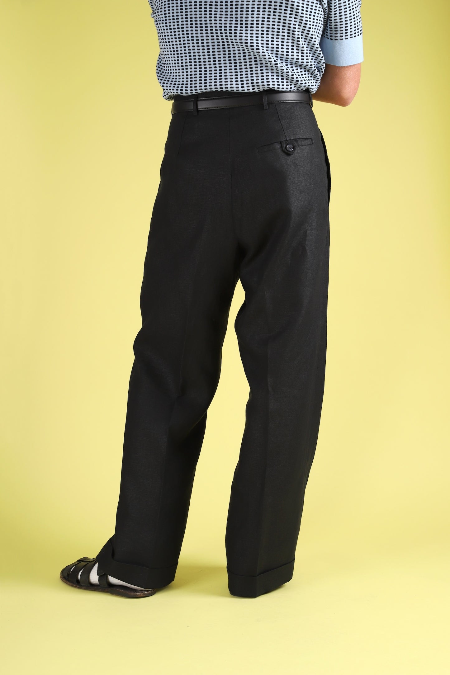 Black linen wide boy trousers