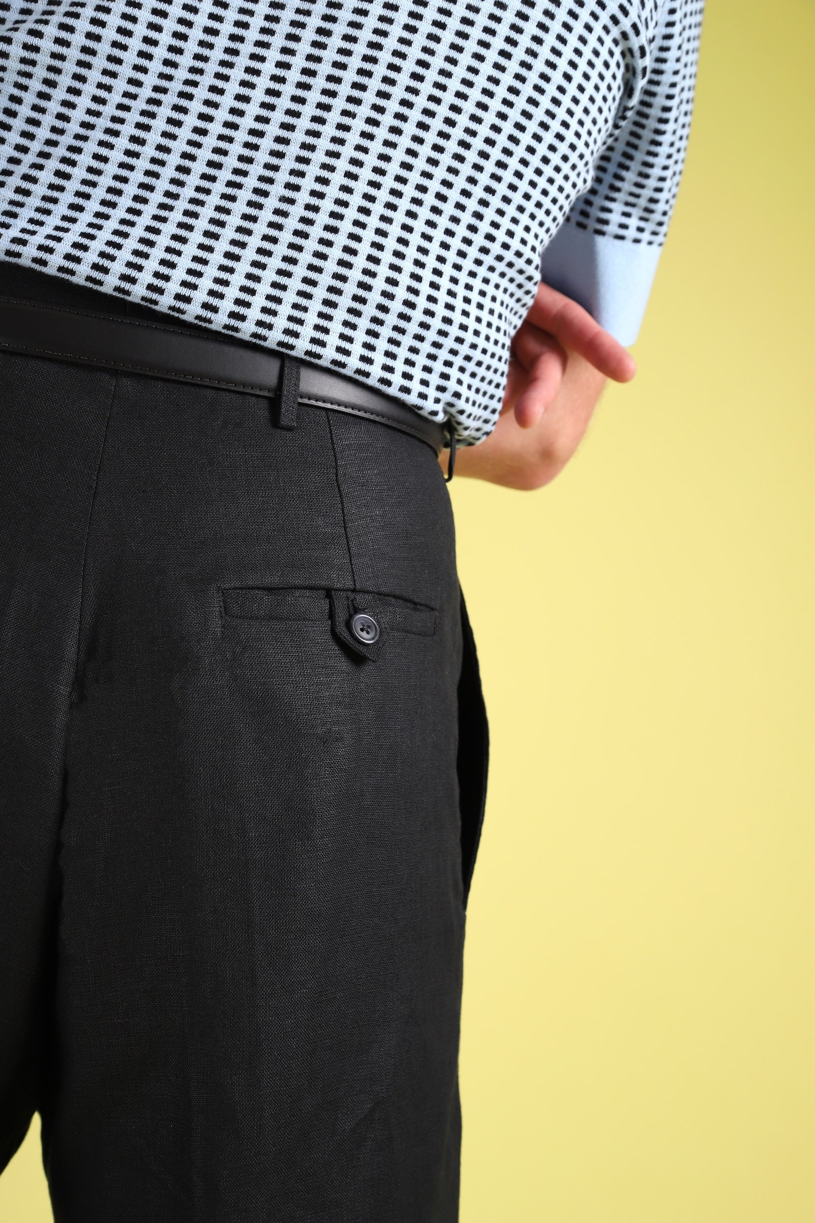 Black linen wide boy trousers
