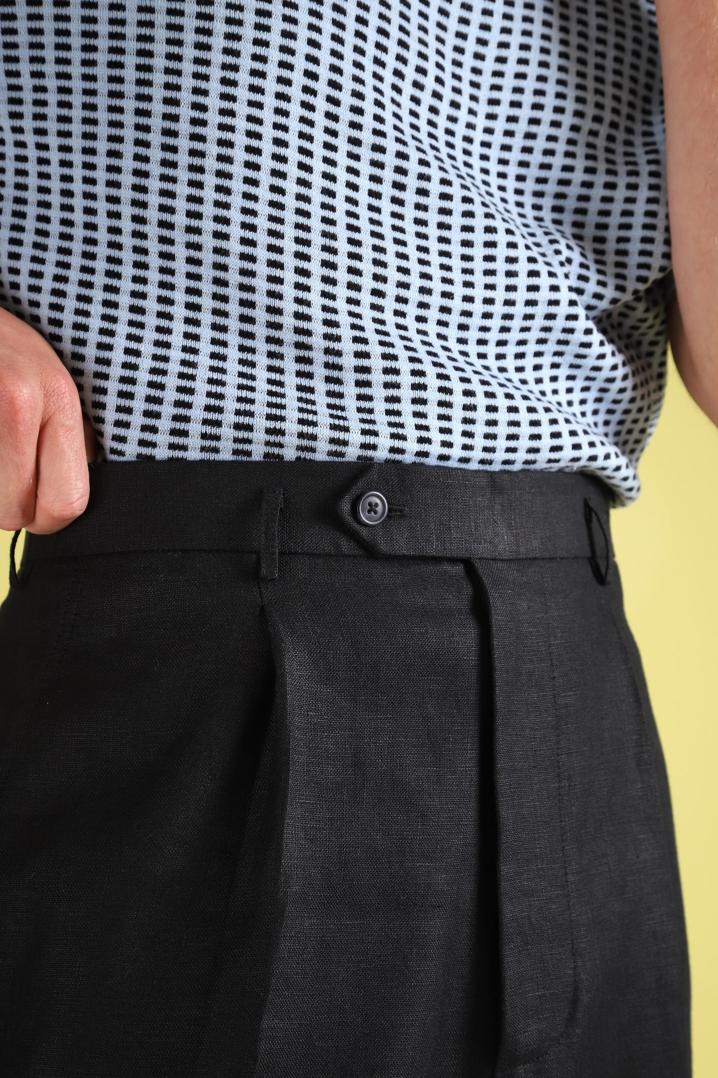 Black linen wide boy trousers