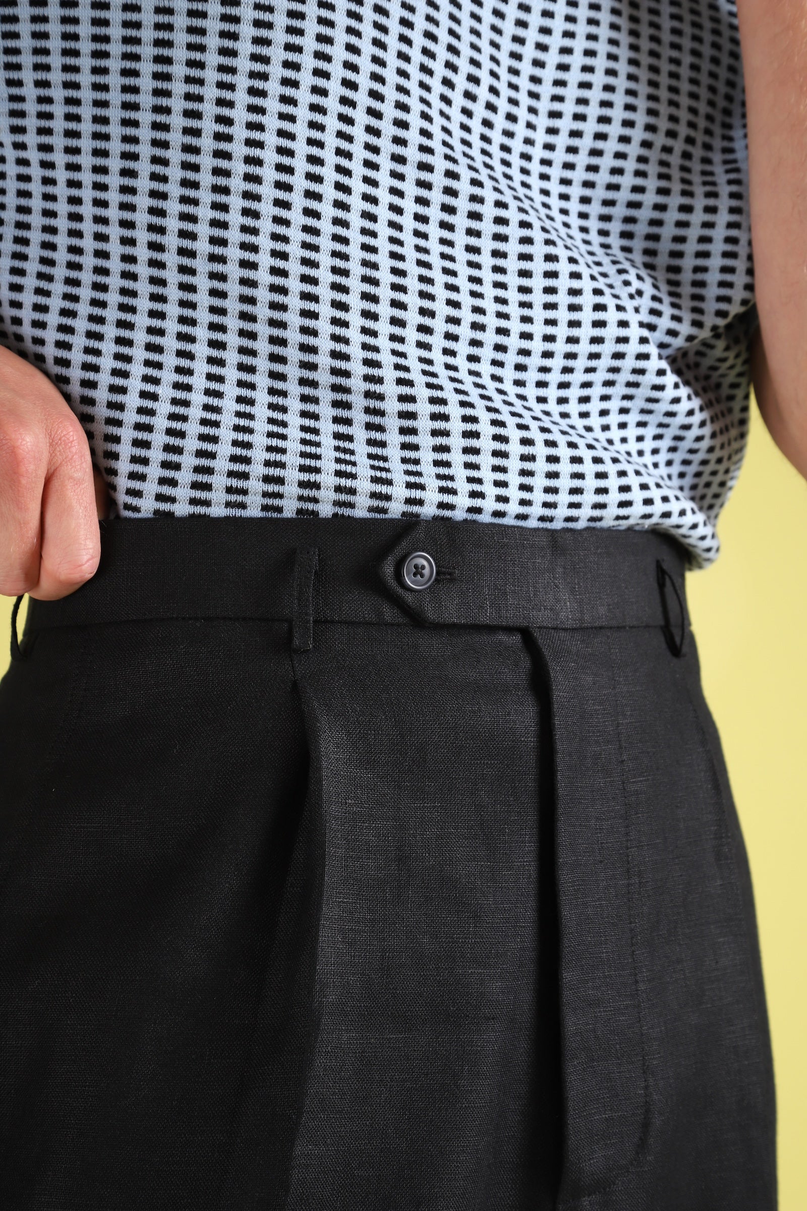 Black linen wide boy trousers