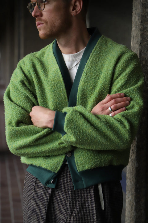 Green toned bobbled Casentino wool blouson jacket