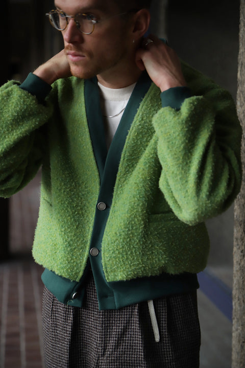 Green toned bobbled Casentino wool blouson jacket