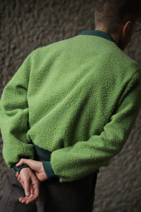 Green toned bobbled Casentino wool blouson jacket