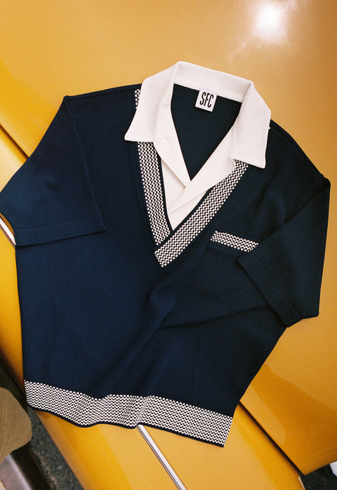 Navy and white Checker polo