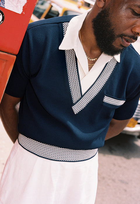 Navy and white Checker polo