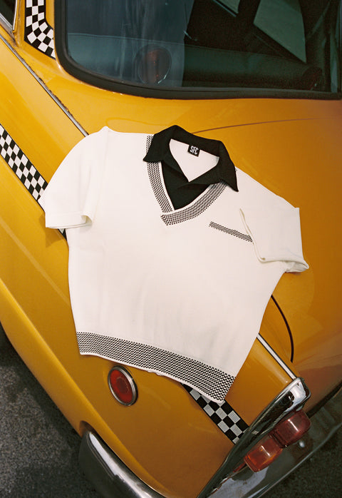 White and black Checker polo