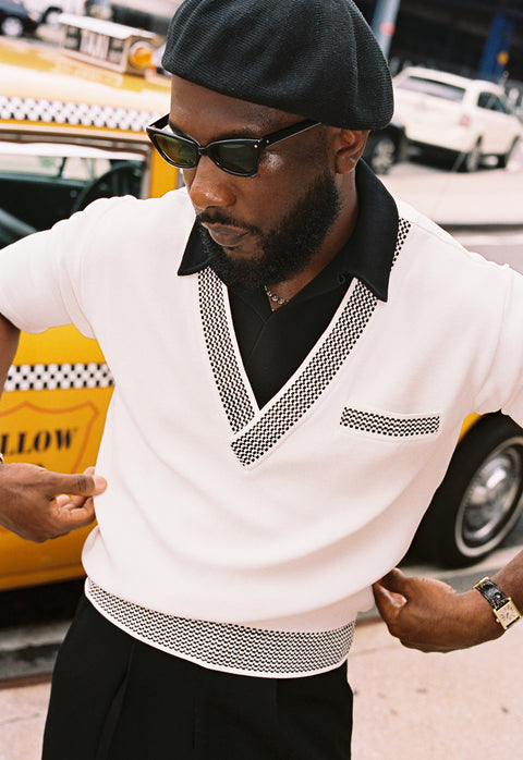 White and black Checker polo