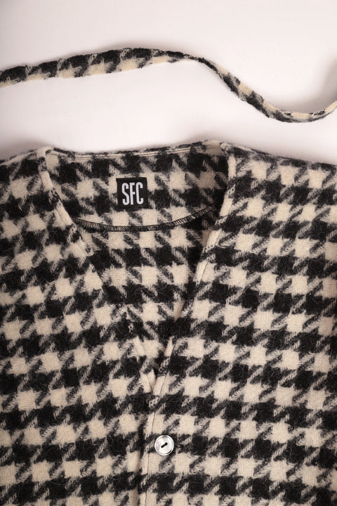 Black and ivory houndstooth wool cardigan