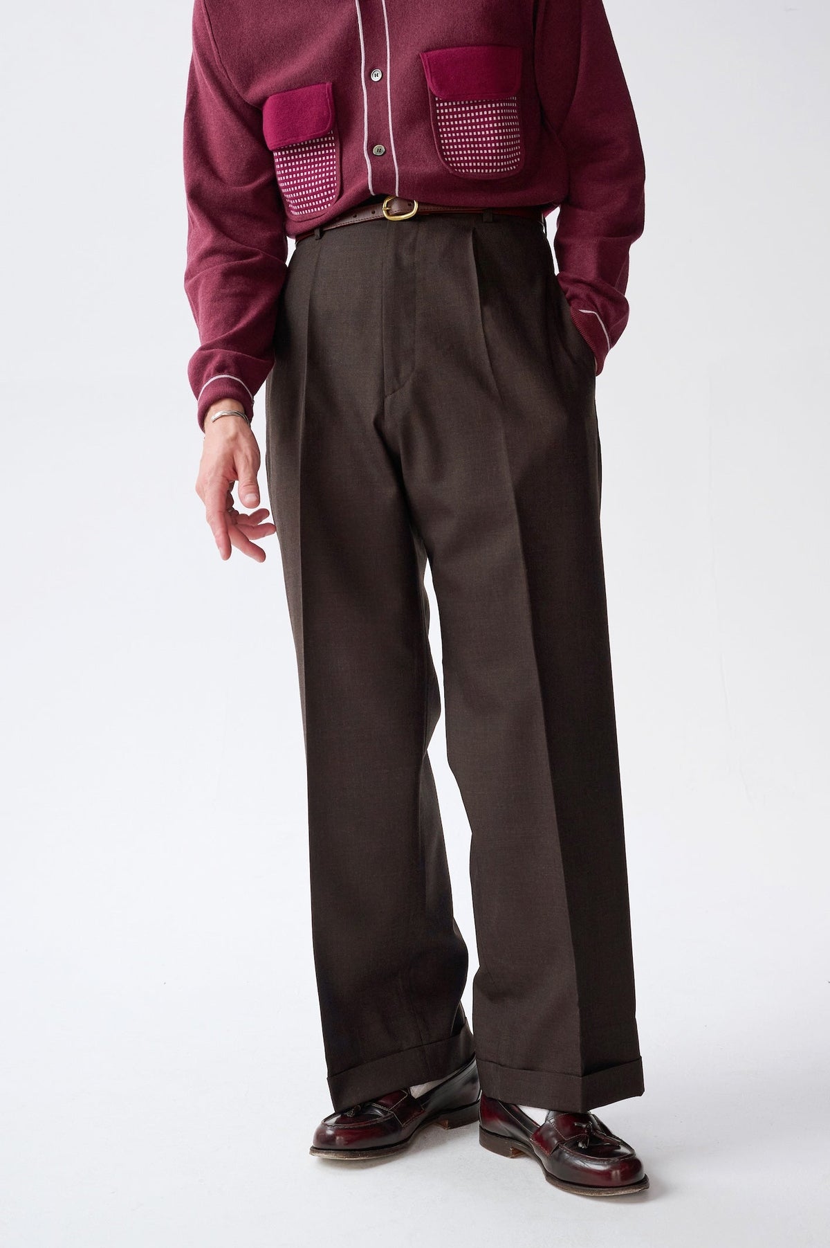 Brown-black wide boy trousers