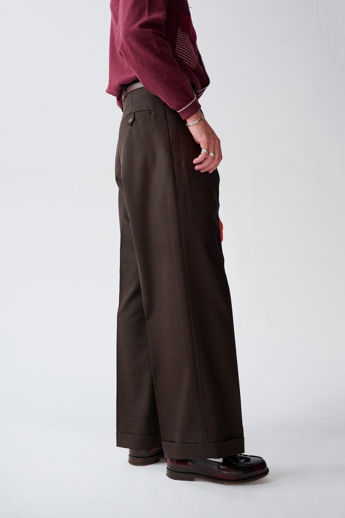 Brown-black wide boy trousers