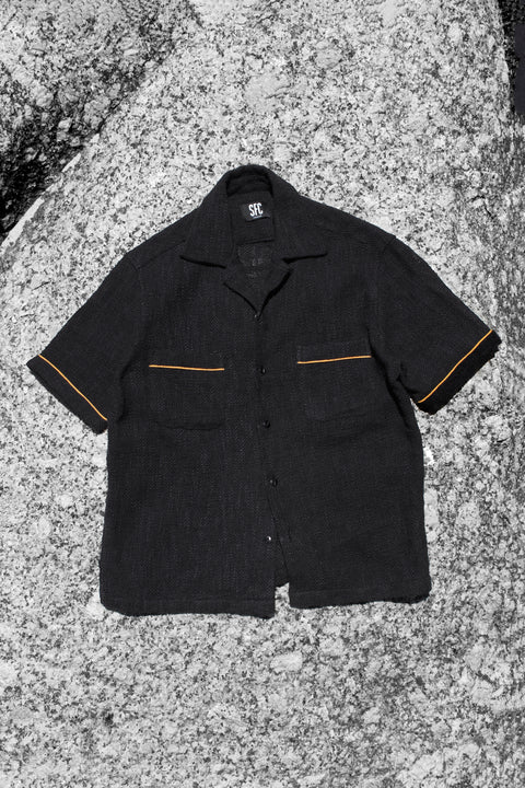 Coal black slub woven pocket shirt