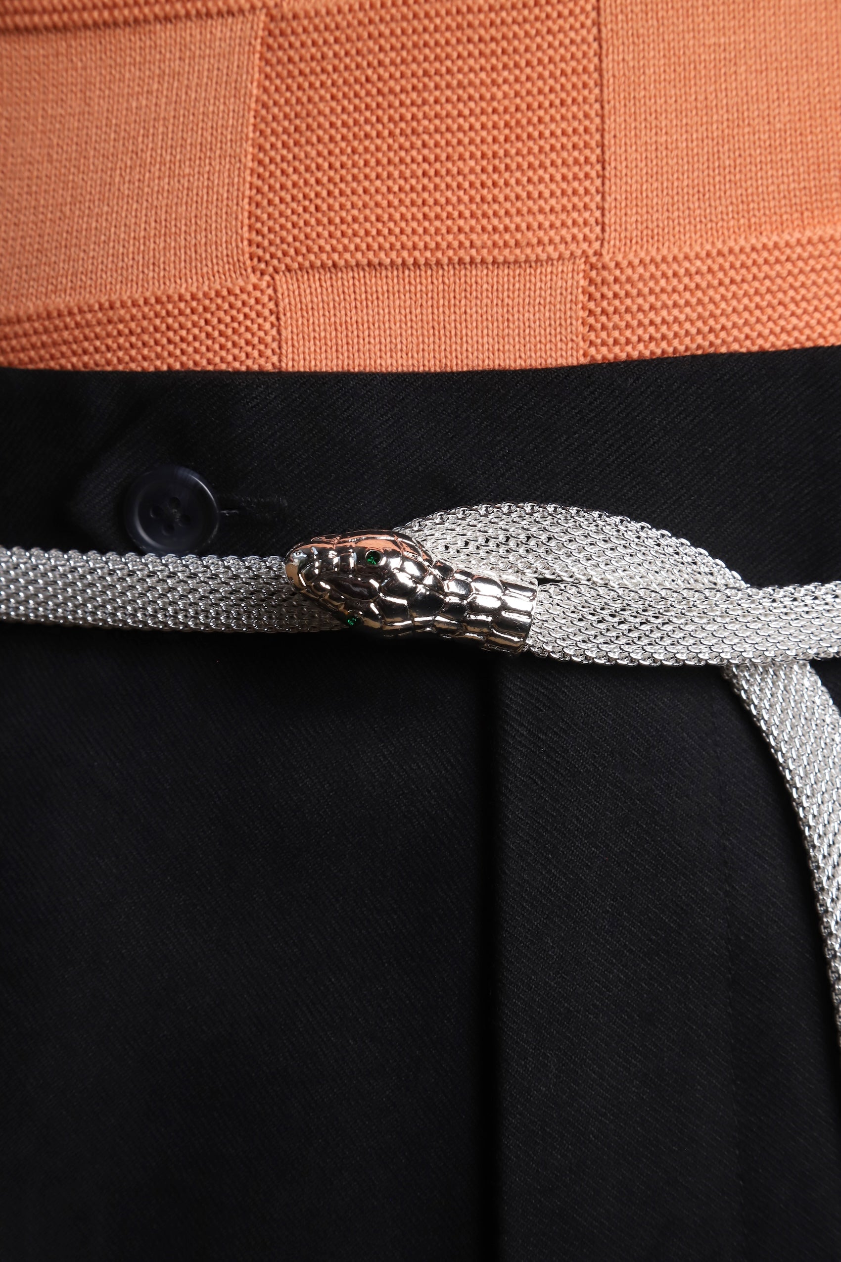 Silver metal chain link snake belt – Scott Fraser Collection