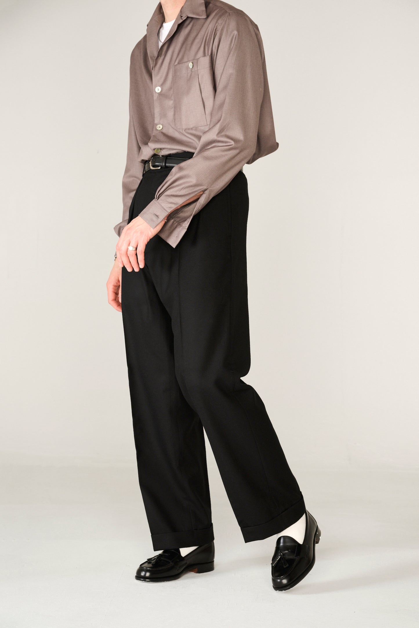Black wool classic wide-leg trousers