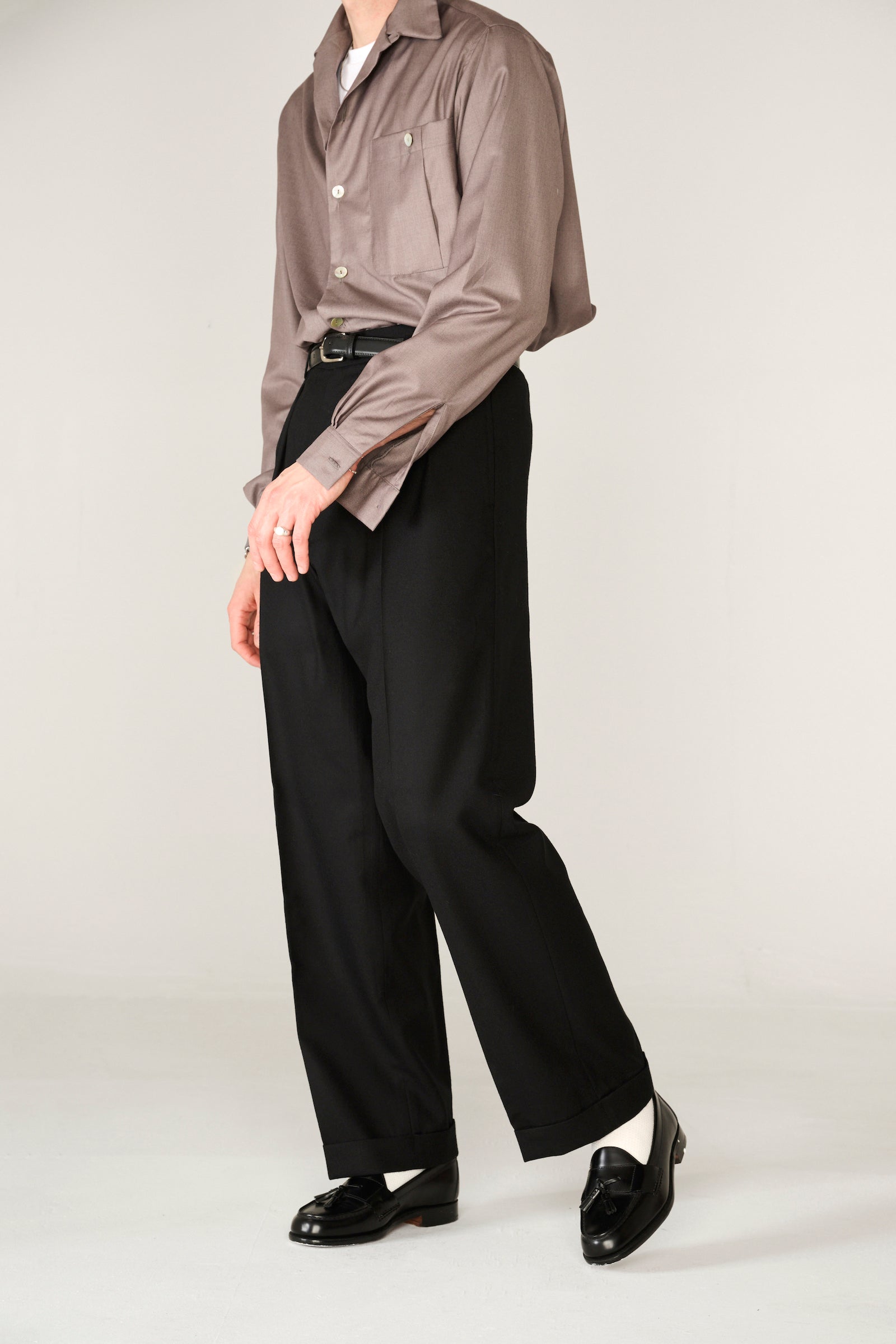 Black wool classic wide-leg trousers