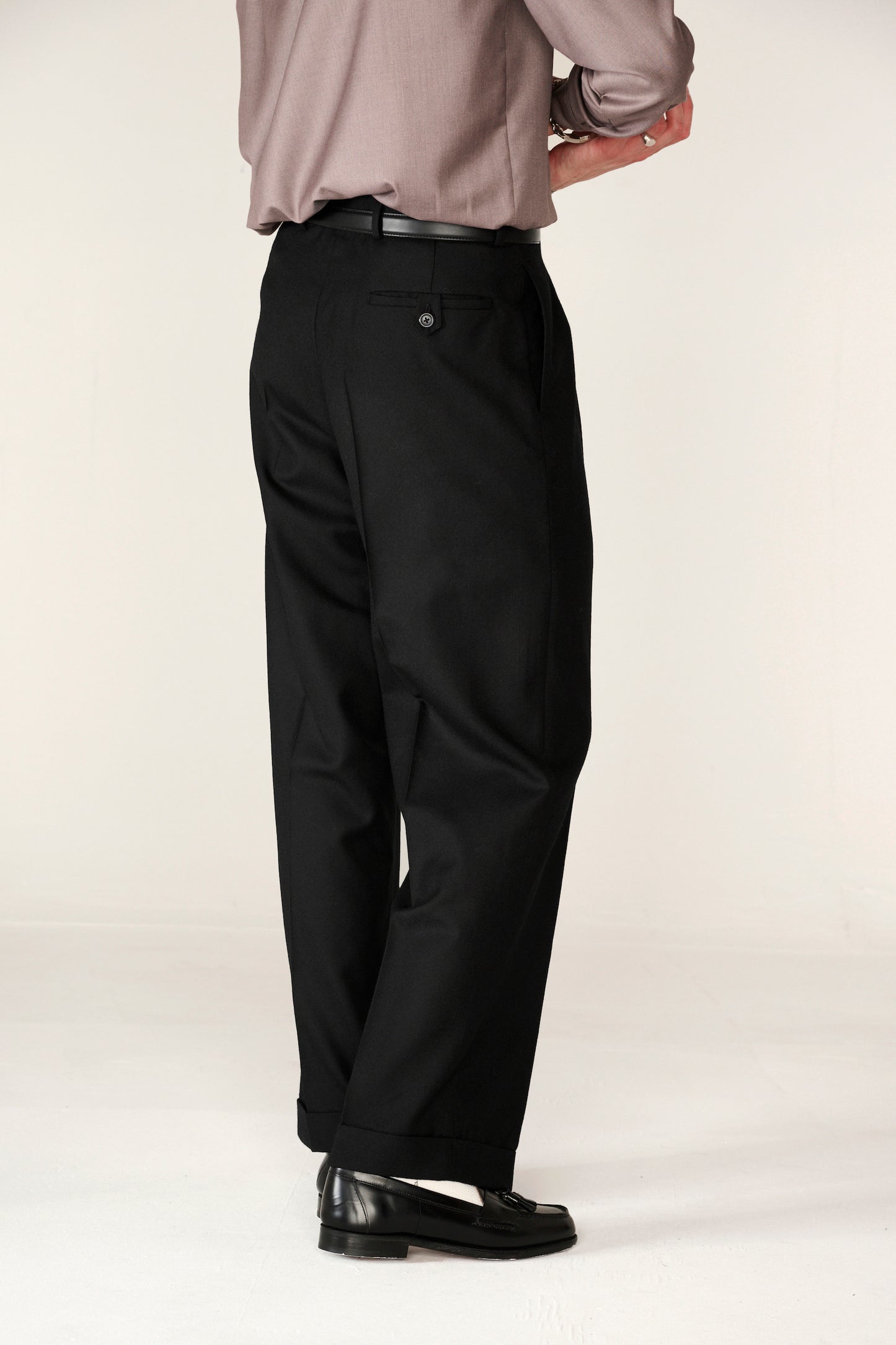 Black wool classic wide-leg trousers