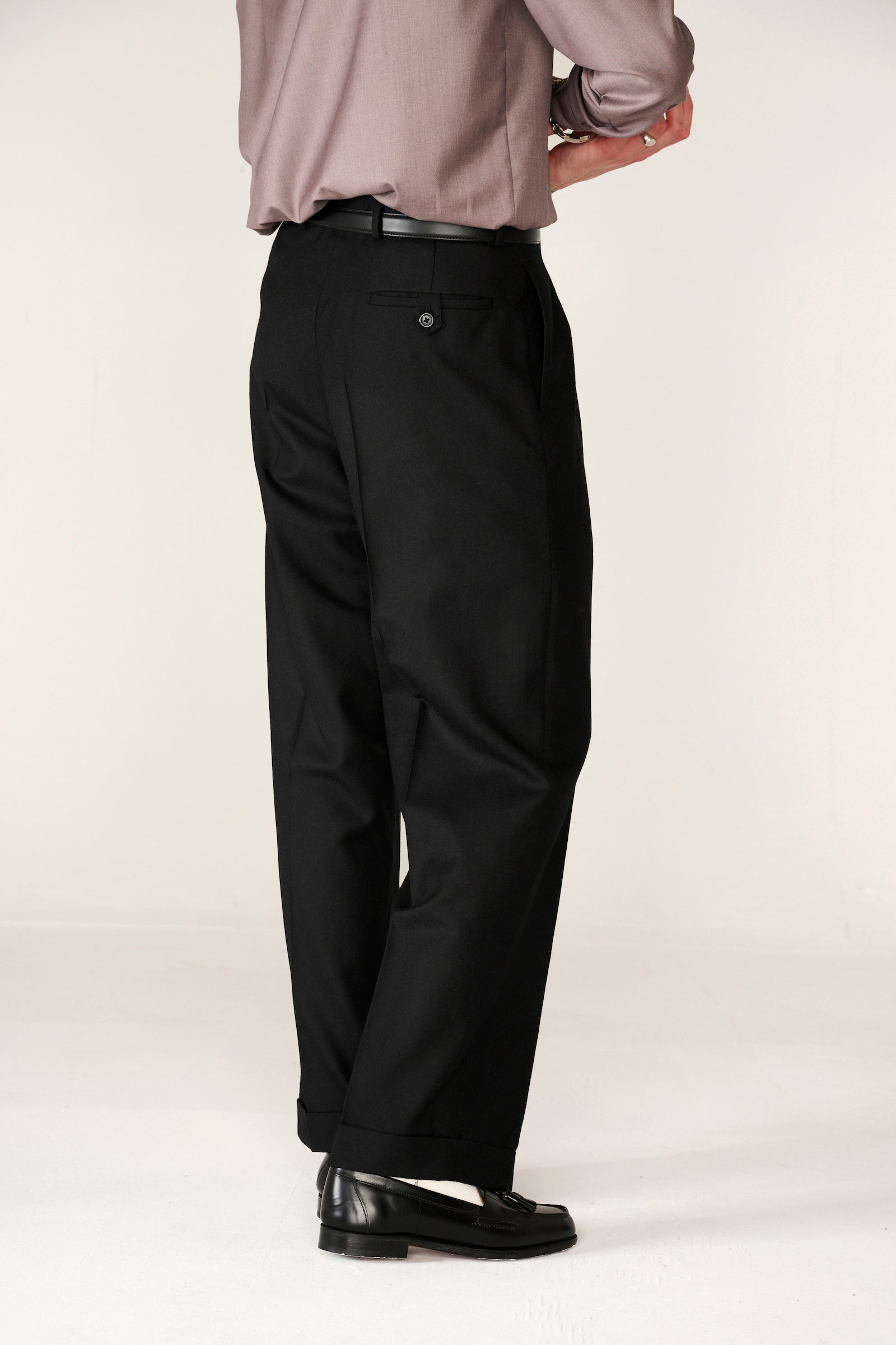 Black wool classic wide-leg trousers