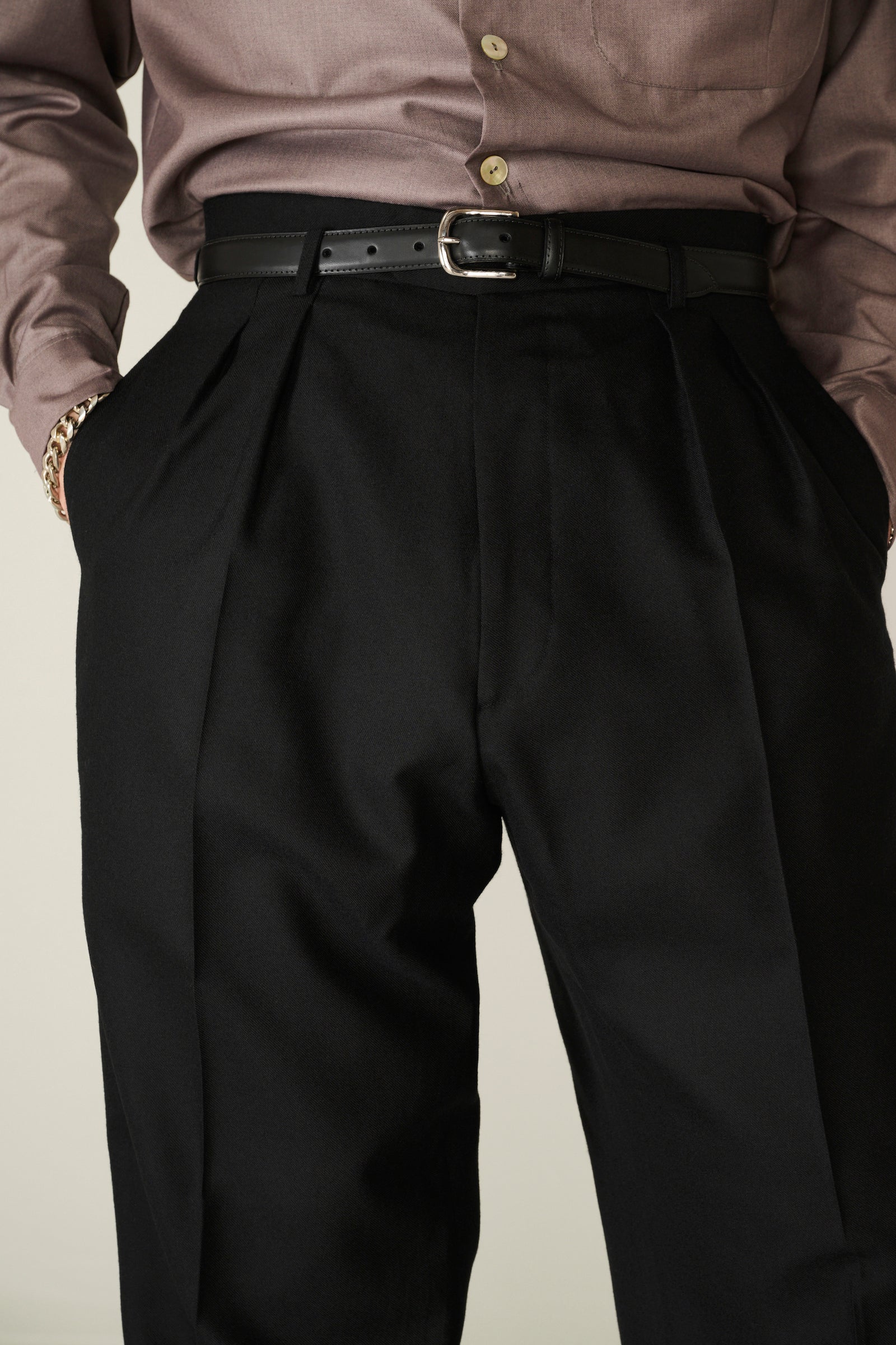 Black wool classic wide-leg trousers