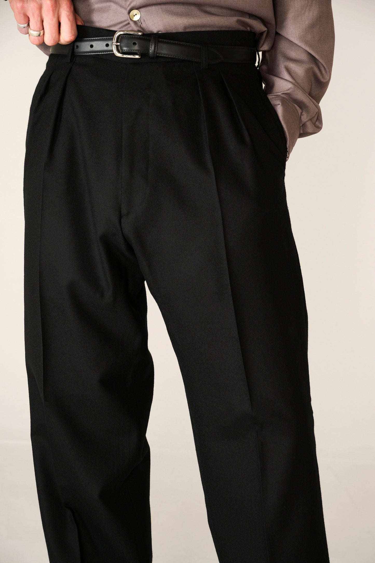 Black wool classic wide-leg trousers