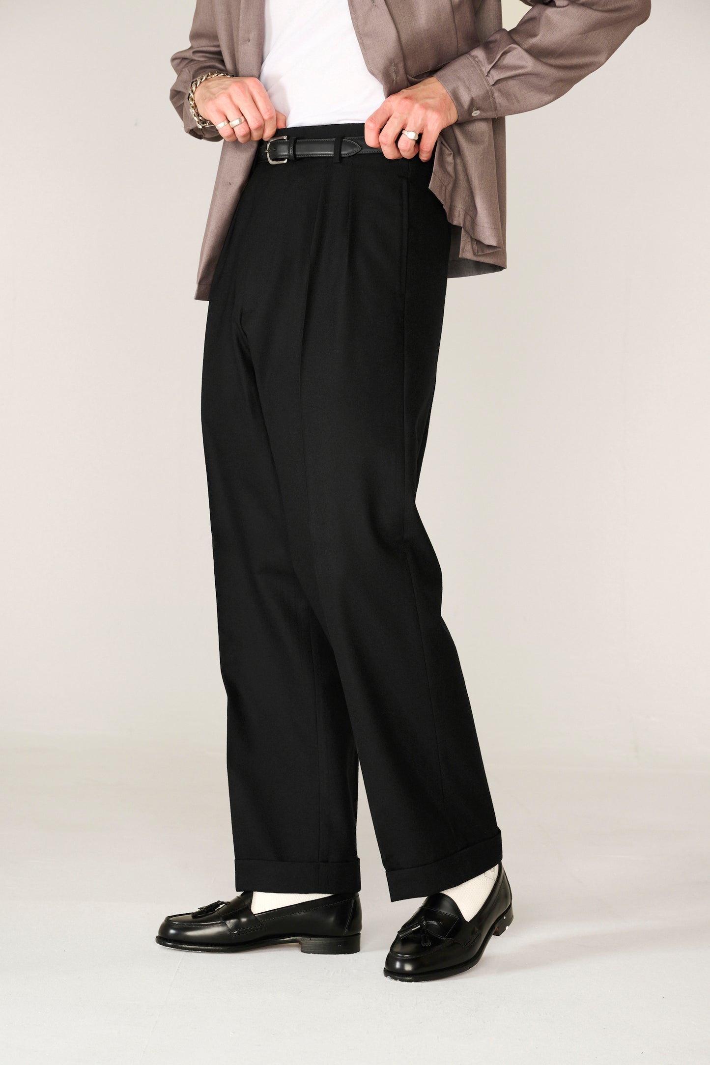 Black wool classic wide-leg trousers