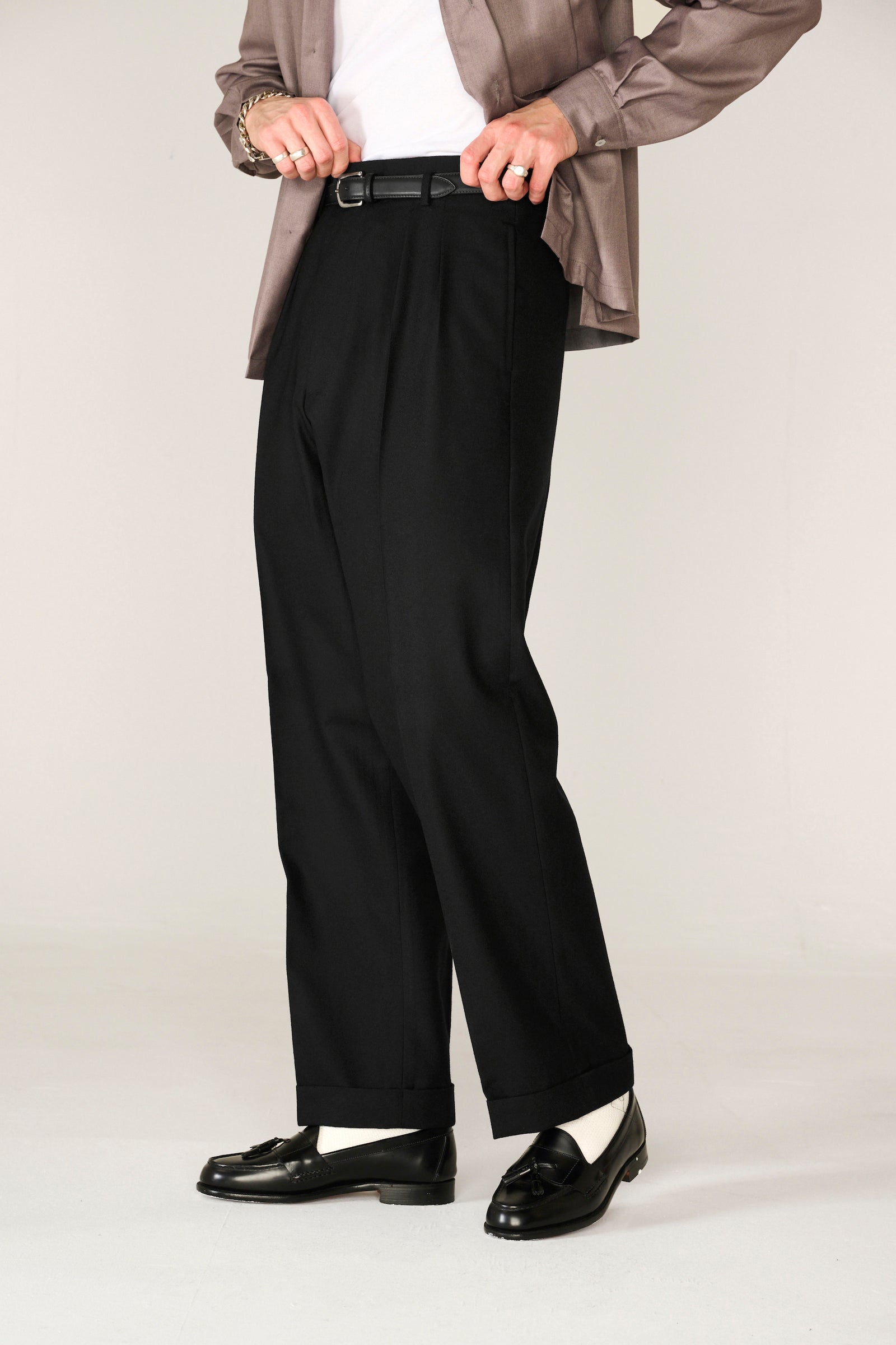 Black wool classic wide-leg trousers