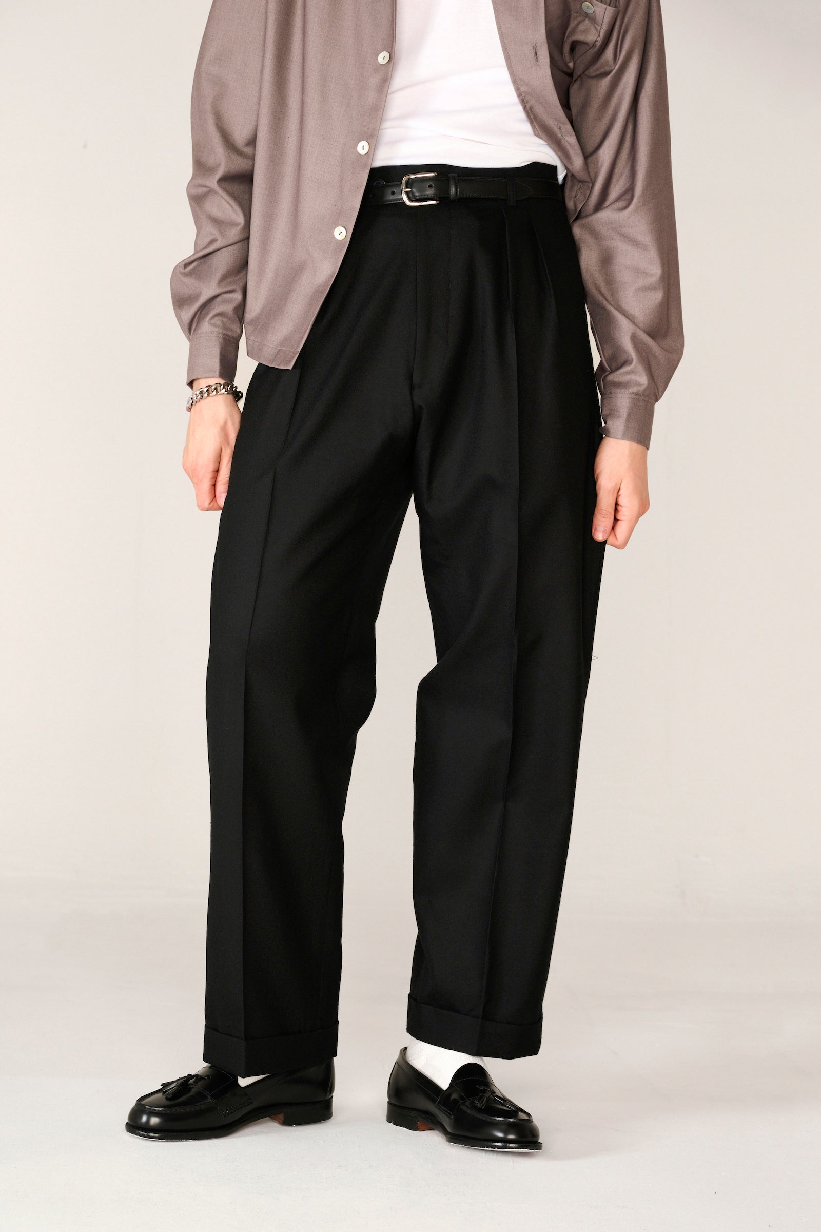 Black wool classic wide-leg trousers