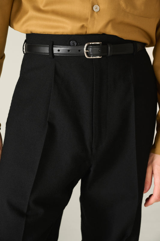 Black wool wide boy trousers