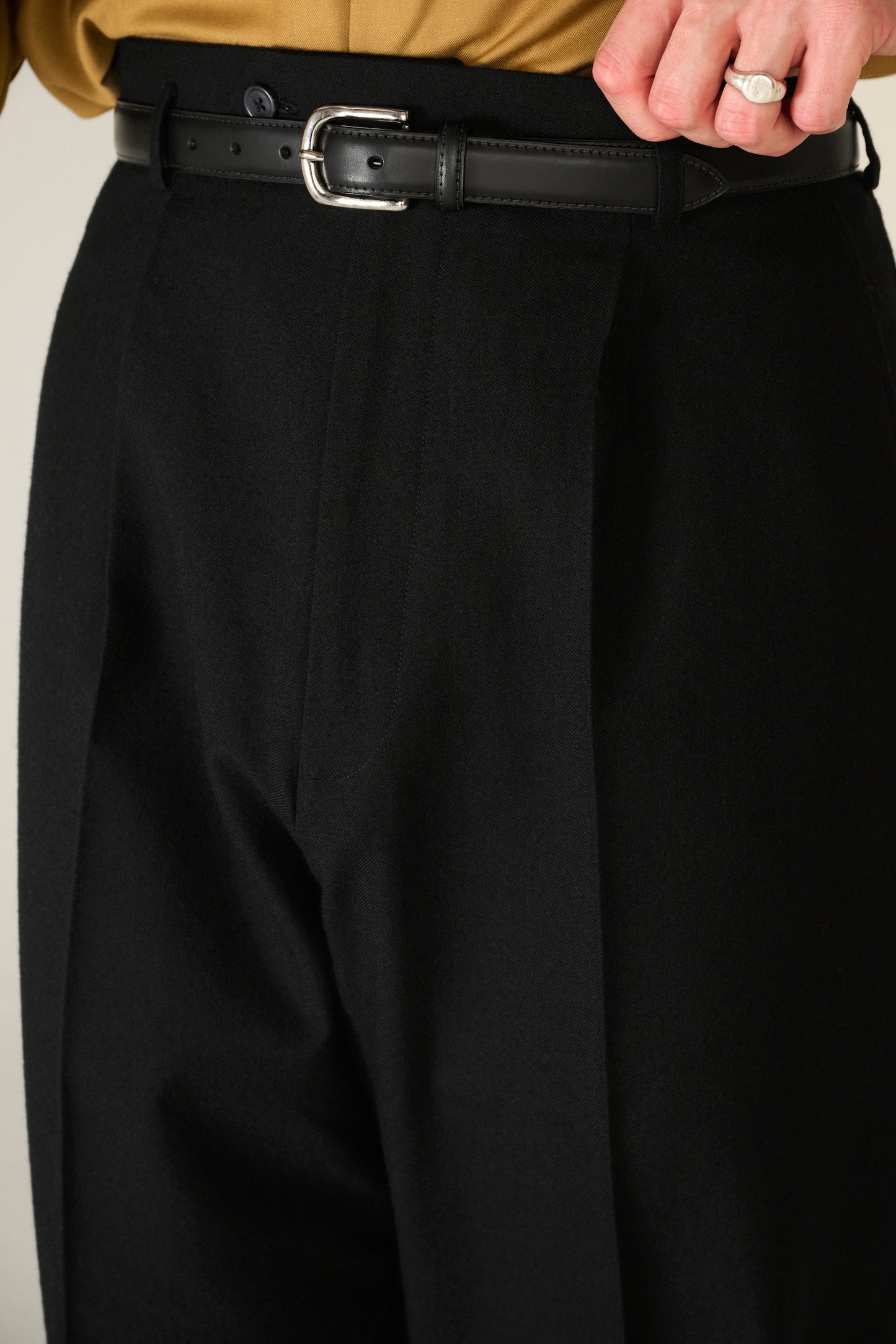 Black wool wide boy trousers