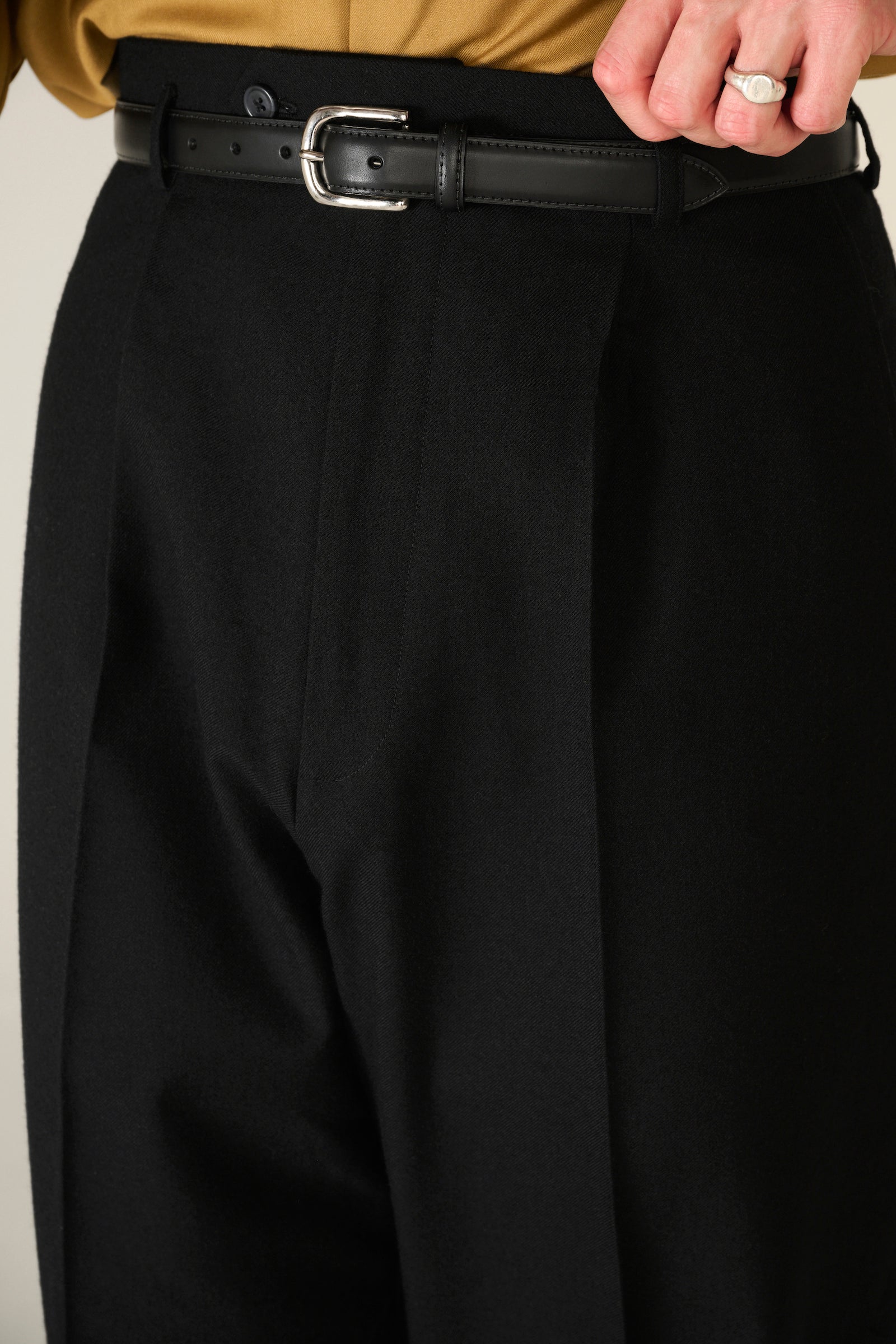 Black wool wide boy trousers
