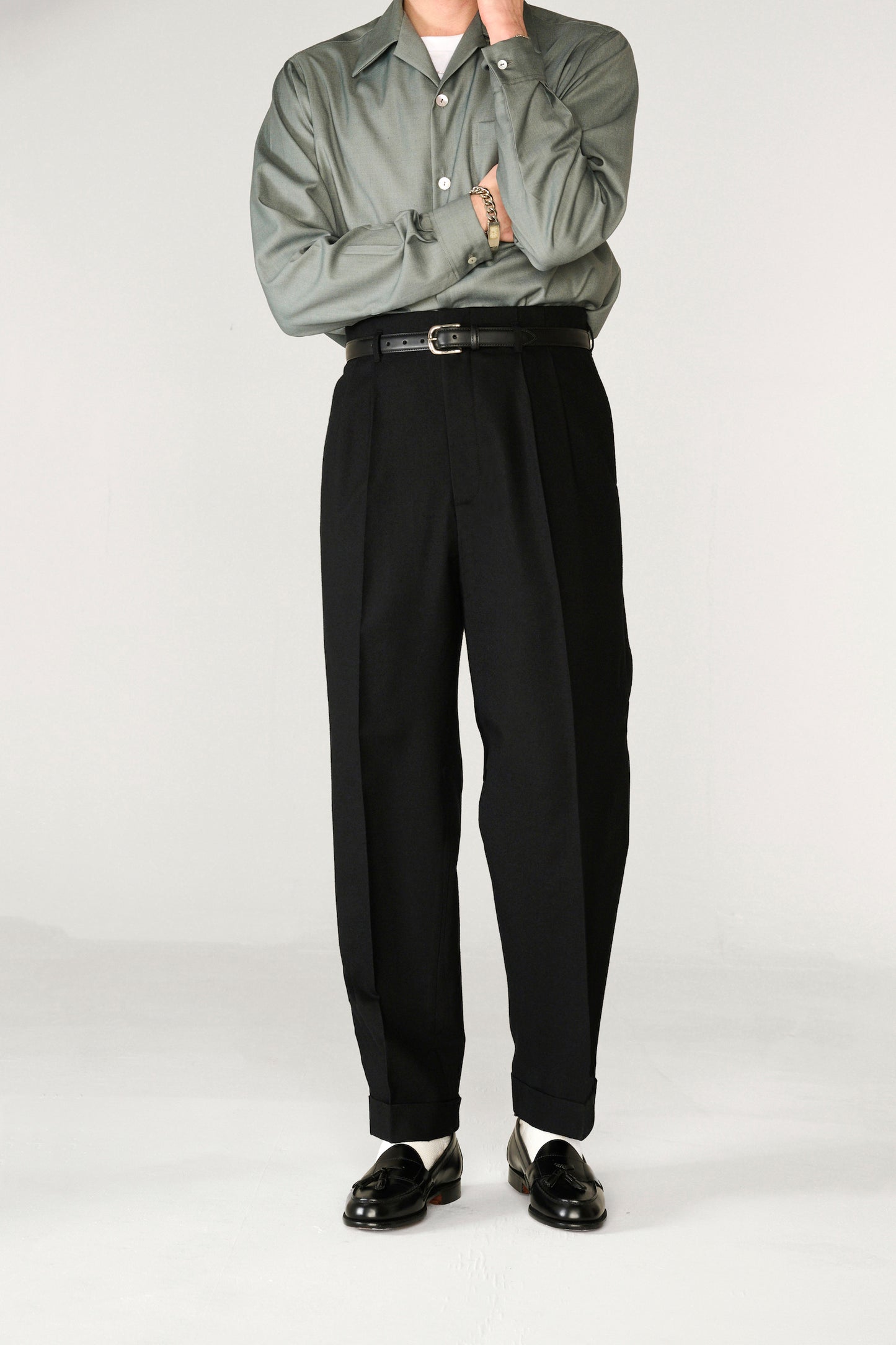 Black wool empire waist trousers