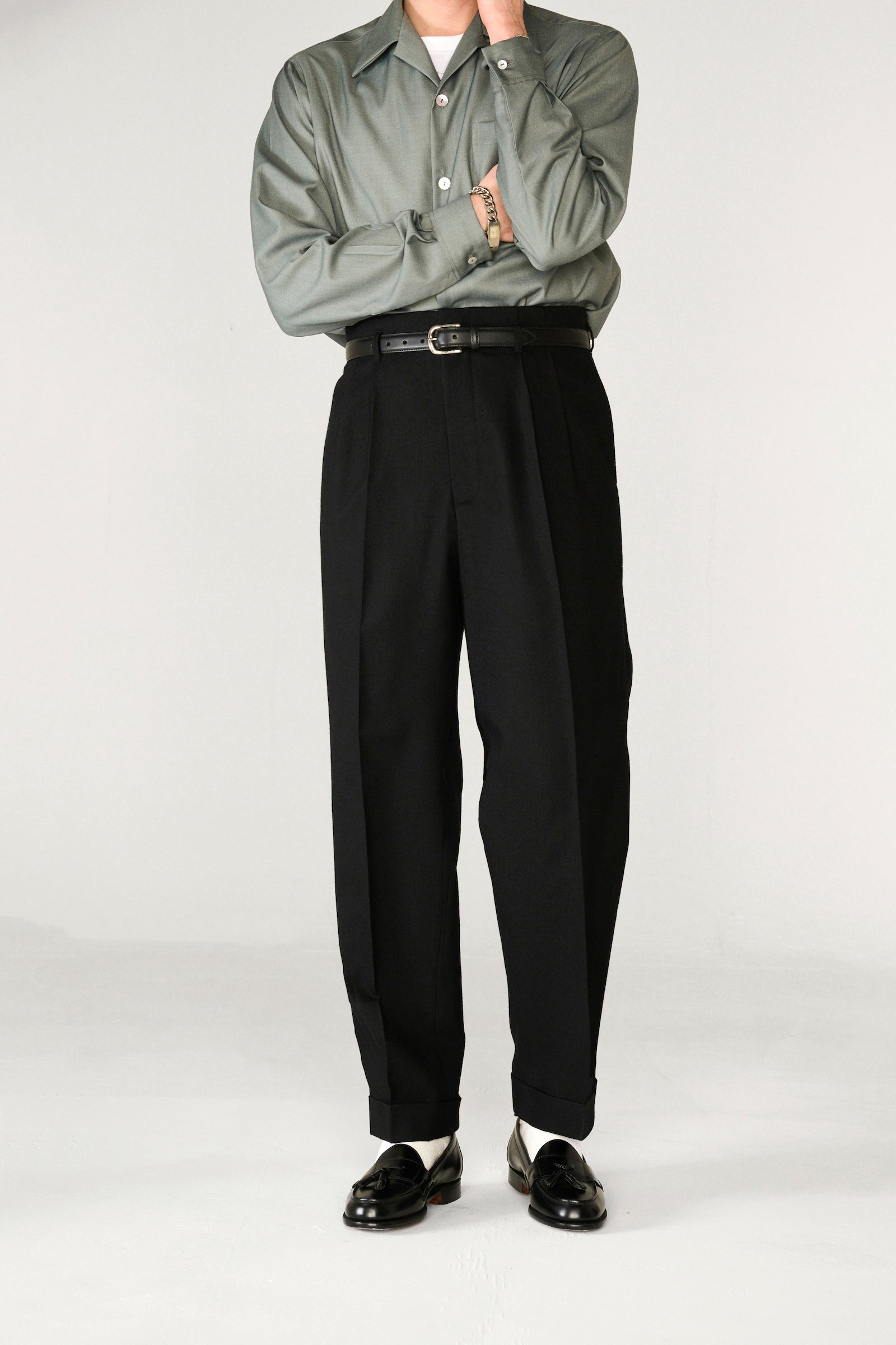 Black wool empire waist trousers