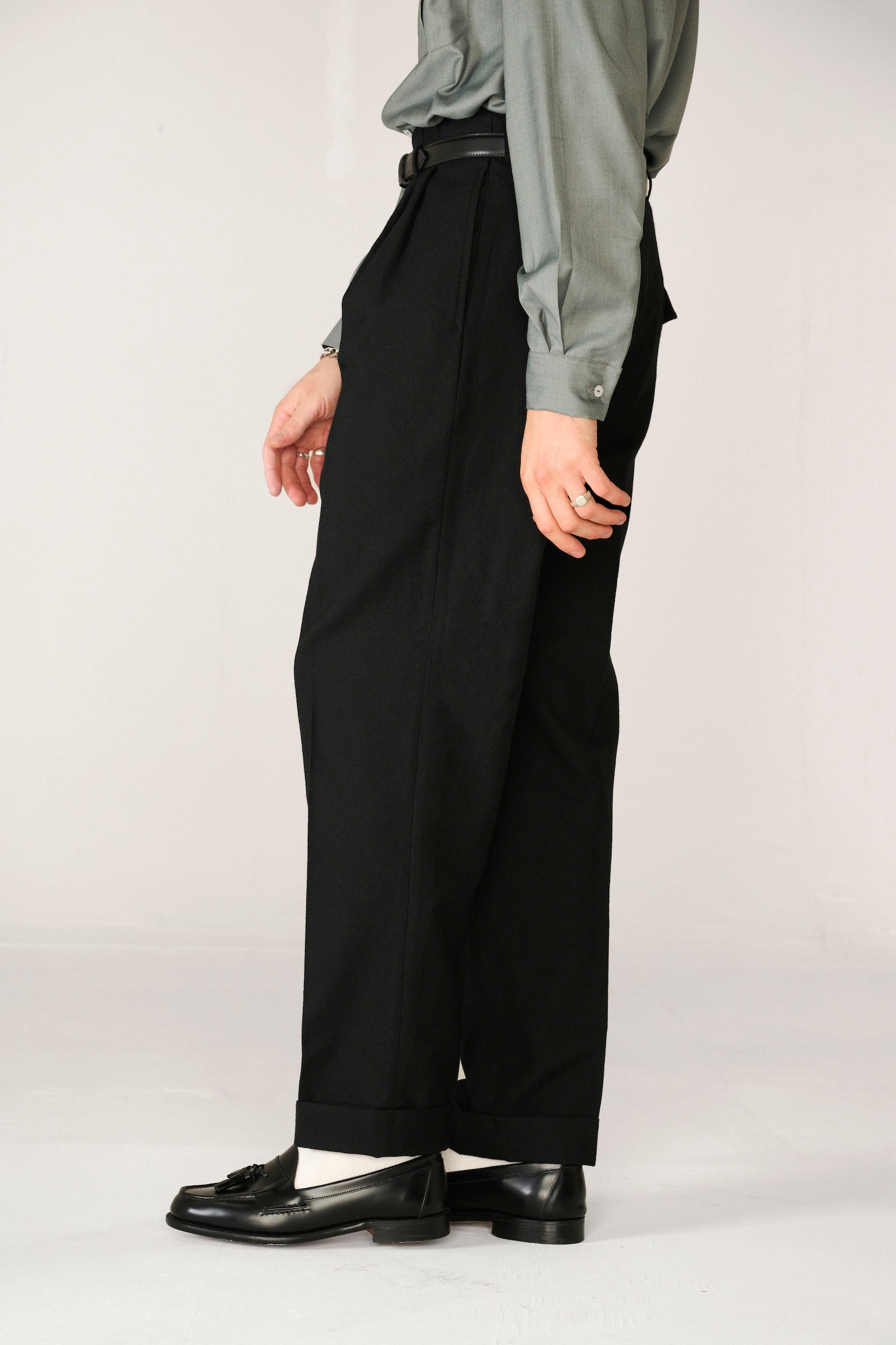 Black wool empire waist trousers