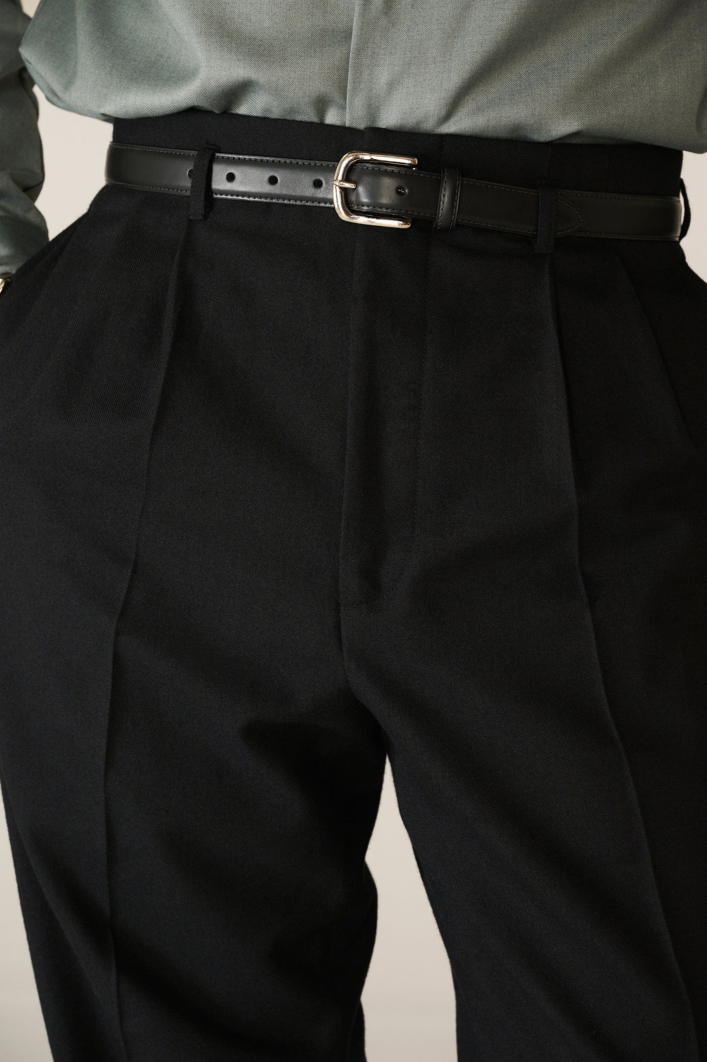 Black wool empire waist trousers
