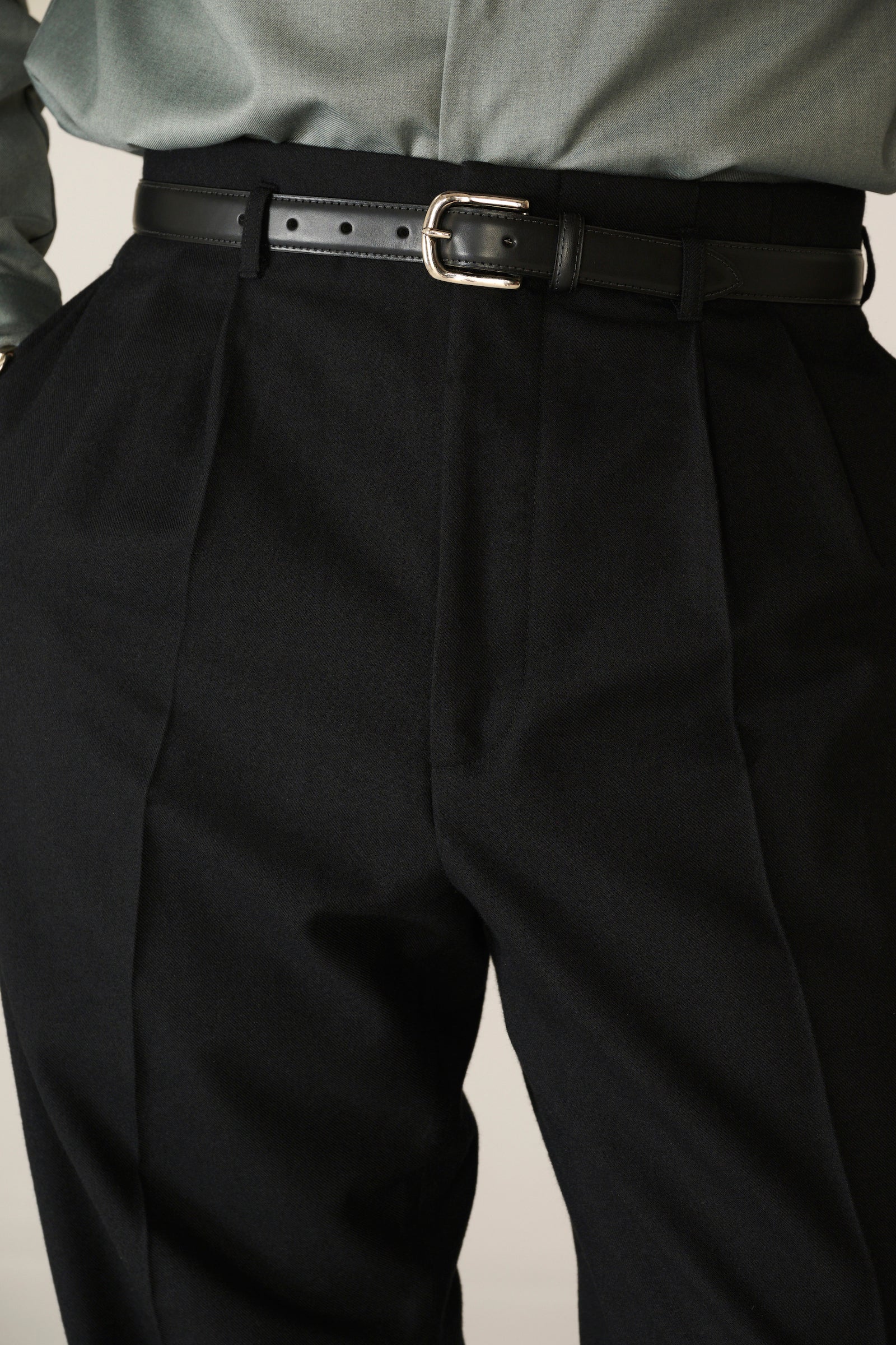 Black wool empire waist trousers