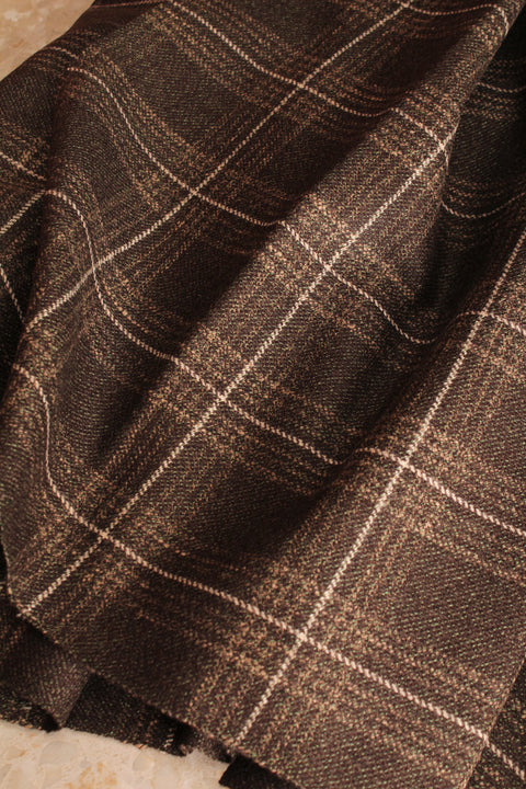 Chocolate brown with white and beige overcheck wool - TC031