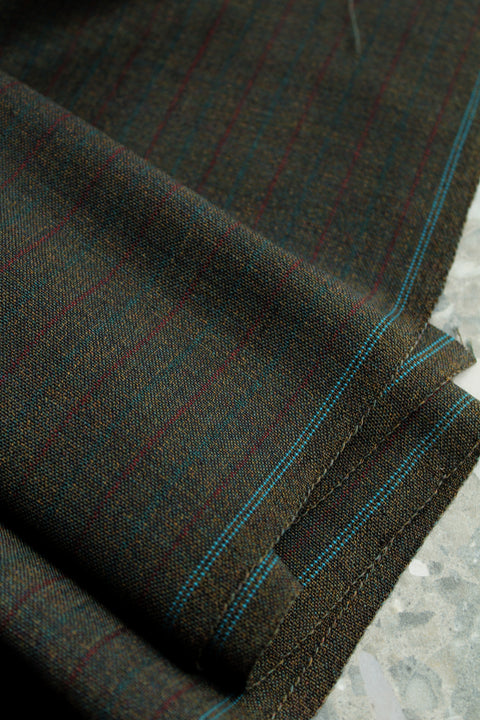 Moss green with green toned and red striped mohair wool - TS007