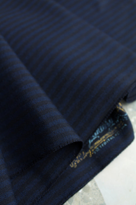 Midnight blue and black striped wool suiting - TS016