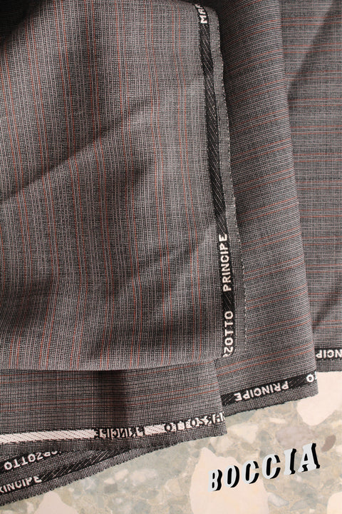 Grey box check stripe blue and red wool - TS020