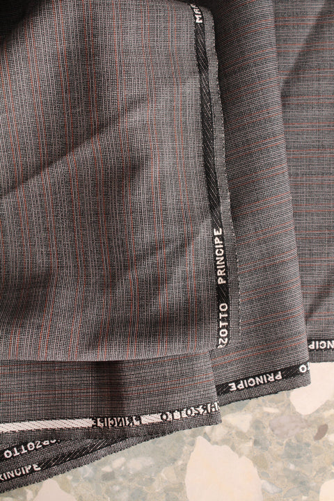 Grey box check stripe blue and red wool - TS020